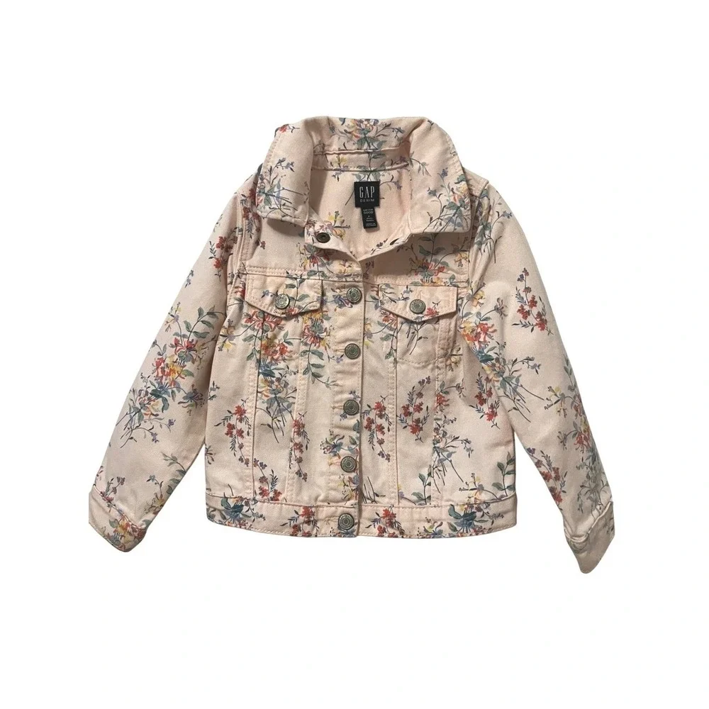 Gap Kids Pink Floral Denim Trucker Jacket Toddler Girls 4T Botanical Print